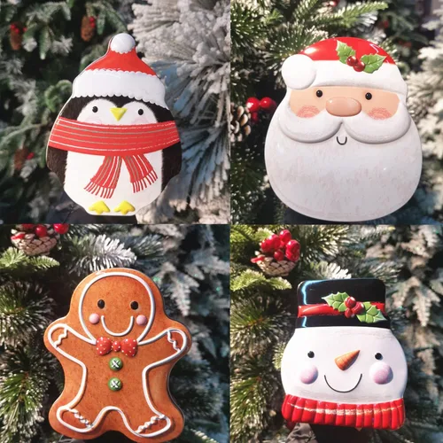 Vista 5 de Tarro de galletas de Navidad 8 piezas de almacenamiento de alimentos Solución de embalaje de regalo Tarro de galletas de metal extra grueso (8)