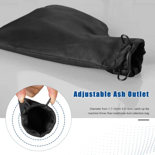 Vista 2 de Bolsa de recolección de polvo negra para sierra ingletadora modelo 255 con cremallera y soporte ajustable con cable, bolsas colectoras de polvo