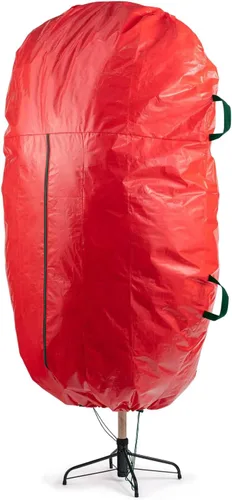 Vista 9 de Zober Bolsa vertical de almacenamiento para árbol de Navidad, se adapta a árbol artificial de 9 pies, bolsa para árbol de Navidad con dobladillo