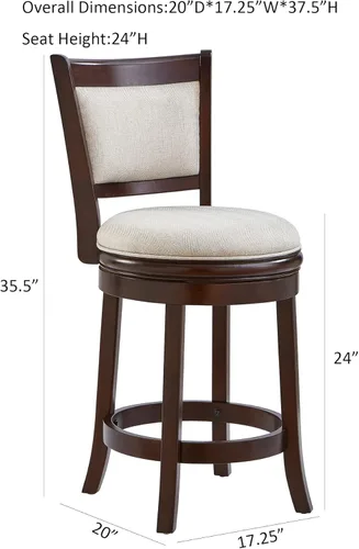 Vista 83 de Ball & Cast Taburetes giratorios tapizados para mostrador de cocina, taburetes de bar de 24 pulgadas de altura del asiento, silla de taburete