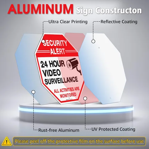 Vista 3 de Faittoo Letrero de Seguridad Letrero de Videovigilancia con Estaca de 36" para Exterior, Paquete de 2 de 12"x12" Aluminio Pesado Libre de Óxido