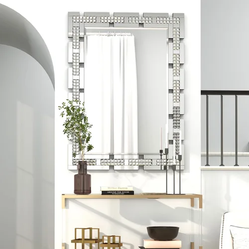 Vista 6 de Chende Espejo de pared decorativo de cristal para sala de estar, espejo grande de 36 x 24 pulgadas para decoración de pared con borde biselado