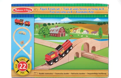 Vista 6 de Set de ocho trenes Melissa & Doug, Figura de madera clásica (22 Piezas)
