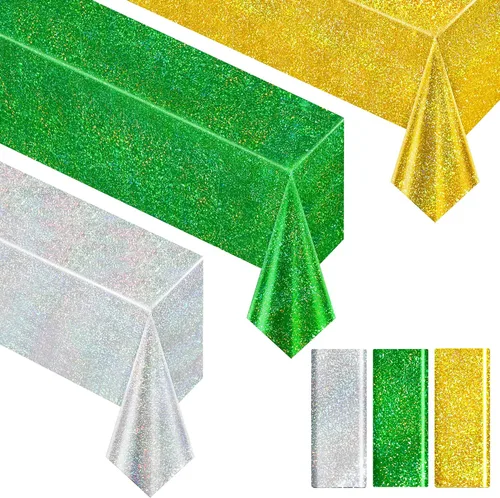 Vista 36 de Mantel de mesa láser de carnaval rojo y dorado de 40" x 108" brillante para Navidad, holográfico, de plástico, para fiestas de cumpleaños