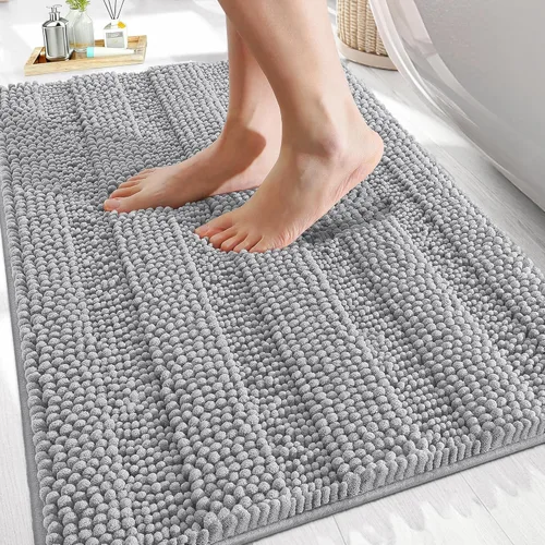 Vista 222 de OLANLY Alfombras de Baño Gruesas de 47 x 20 pulgadas, Extra Suaves Absorbentes de Chenilla a Rayas, Respaldo de Goma, Lavables y Secables a Máquina