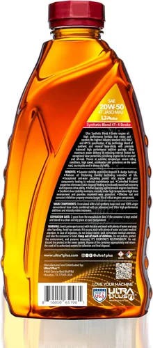 Vista 2 de ULTRA 1PLUS 4T 20W-50 mezcla sintética aceite de motocicleta API SL JASO MA2-20W50 aceite de motor, 3 cuartos