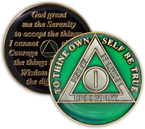 Vista 10 de Moneda de sobriedad de 1 año Ficha de aniversario de recuperación de chip AA Triplate (negro)