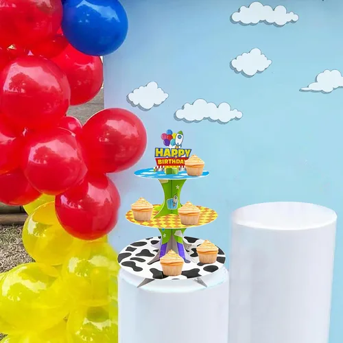 Vista 2 de Soporte para cupcakes de 3 niveles de historieta de dibujos animados, soporte de torre de postres para decoración de cumpleaños, suministros