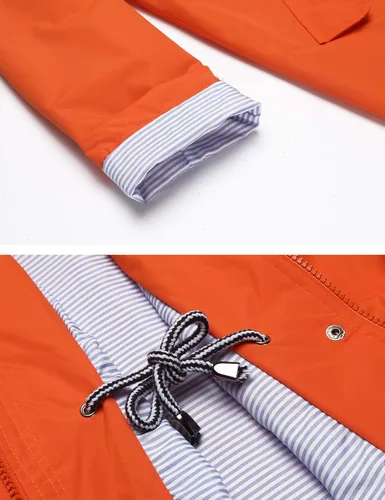 Vista 5 de Lomon - Chaqueta impermeable larga con capucha para mujer, forro cortavientos, chaqueta de viaje, S-XXL