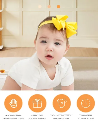 Vista 7 de jollybows 40 piezas Diademas con Lazos de Cinta Grosgrain para Bebés Niñas 4" Banda Elástica para el Cabello Accesorios para el Cabello para Bebés