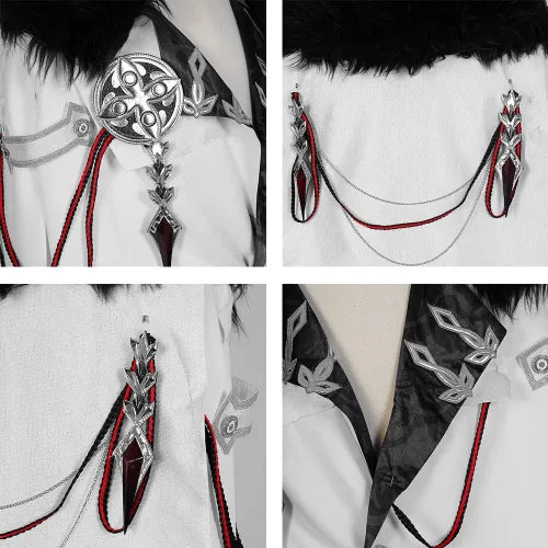 Vista 24 de Disfraz de cosplay de Fatui Harbingers, traje de Genshin Impact, traje de bufón y doctor gallo para hombre