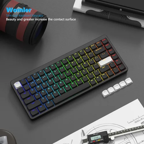 Vista 7 de Womier Teclas de Perfil Bajo para Teclado Mecánico, Teclas Negras Translúcidas, Teclas de Teclado PBT 60% 65% 75% 96% 100% para Interruptores Cherry