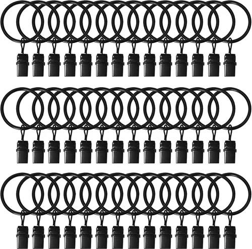 Vista 16 de Paquete de 84 anillos de cortina con clips de 1.26 pulgadas de diámetro interior, anillo de cortina de metal con clips compatibles con cortineros