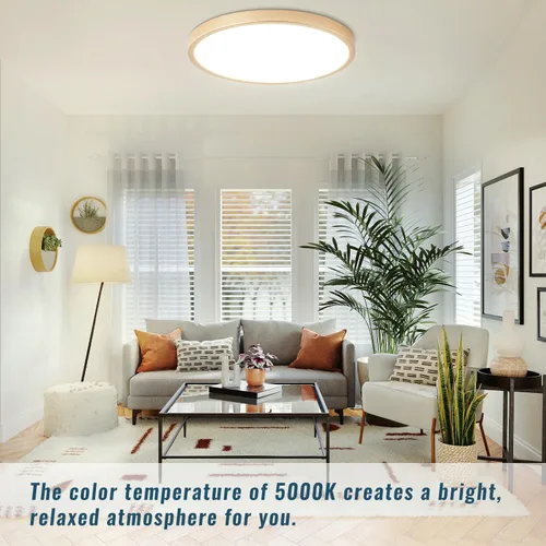 Vista 5 de Lámpara de techo LED dorada, 12 pulgadas, 28 W, 5000 K, luz diurna LED, montaje empotrado ultra delgado para dormitorio, sala de estar, comedor
