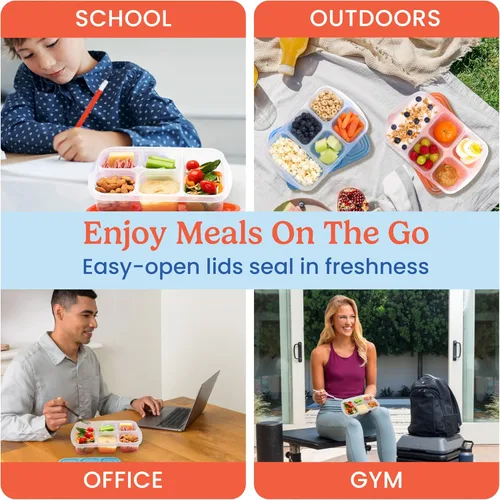 Vista 6 de Bentgo Easyboxes - Contenedores de alimentos reutilizables de 5 compartimentos, juego de 8 piezas, 4 bandejas y 4 tapas, almacenamiento de alimentos