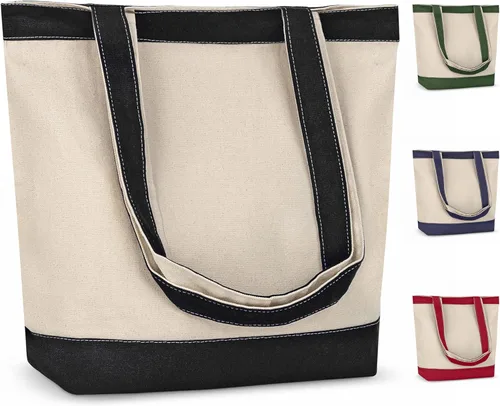 Vista 23 de Bolsa de lona con asas para mujer, bolsa de tela reutilizable para comestibles y compras a granel, bolsa de algodón en blanco, adecuada