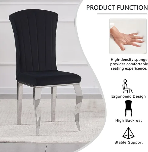 Vista 3 de Sillas de comedor modernas, silla de comedor tapizada de lujo sin brazos, con patas de acero inoxidable espejadas para cocina, comedor, sala