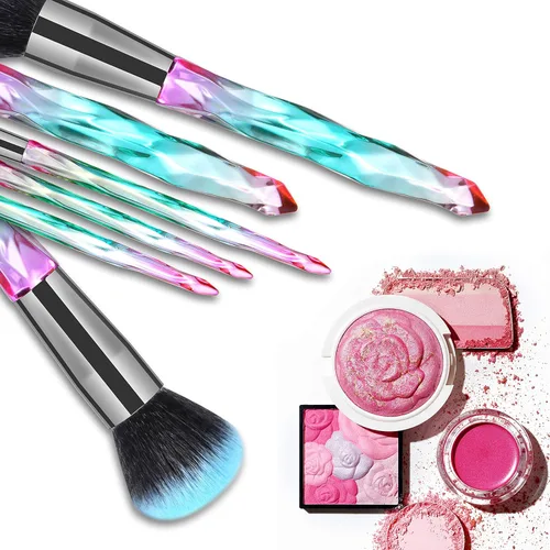 Vista 5 de DUAIU Juego de 15 brochas de maquillaje, cerdas sintéticas de alta calidad, mango de cristal, brocha para base de maquillaje Kabuki, para cara