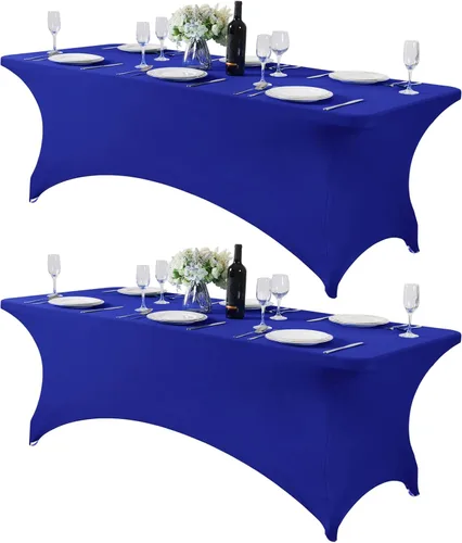Vista 110 de Paquete de 2 manteles de elastano para mesa de 4, 6 o 9 pies, mantel elástico universal ajustable para fiestas, banquetes, bodas y eventos
