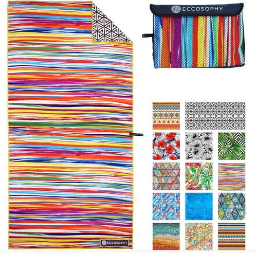 Vista 19 de ECCOSOPHY - Toalla de playa de microfibra a prueba de arena, de secado rápido, ligera, superabsorbente, perfecta para piscina, viajes, crucero