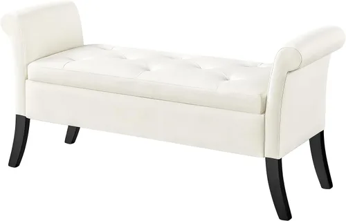 Vista 9 de Yaheetech Banco de almacenamiento para entrada, banco de ventana de lino con brazos enrollados para dormitorio, entrada, ventana, asiento