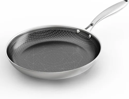 COOKER KING Sartén de acero inoxidable de 10 pulgadas, sartén antiadherente híbrida, utensilios de cocina revestidos de 3 capas, saludables y no