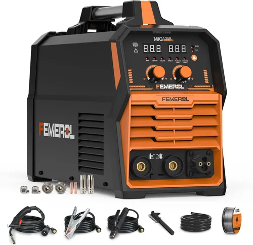 FEMEROL Soldador MIG 110V 4 en 1 Máquina de Soldadura Multiproceso 135A Soldador MIG de Núcleo de Flujo Gas/Sin Gas/Lift TIG/Stick Con Inversor IGBT