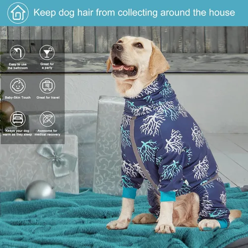 Vista 6 de LovinPet Pijama tipo bóxer para perros – Protección UV y cuidado de heridas, alivio de la ansiedad, tela elástica ligera, rayas reflectantes