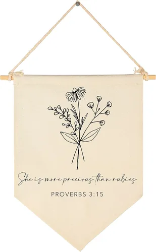 FYSIA Versículo bíblico de las Escrituras para guardería, decoración botánica cristiana, banderín colgante, banderín, bandera de pared, decoración