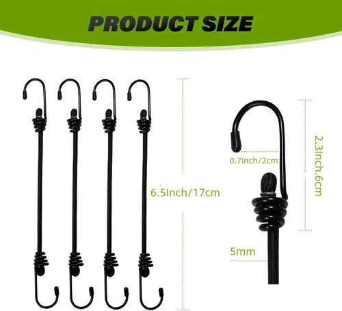 Vista 4 de 20 cuerdas elásticas de 6.5 pulgadas con ganchos, sin olor, alta elasticidad, mini cuerdas elásticas para asegurar lonas, equipaje, tiendas