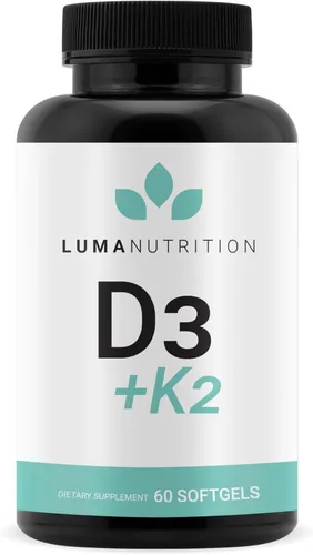 Luma Nutrition Vitamina D3 + K2 10000 UI - Suplemento para la salud ósea y cardíaca - Apoyo inmunológico de máxima fuerza y absorción de calcio - 60