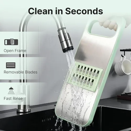 Vista 6 de ZKIRON Cortador de mandolina de acero inoxidable para cocina, cortador de verduras 6 en 1 con protector de seguridad de cubierta completa de 360°