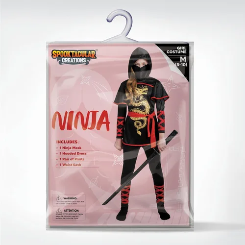 Vista 5 de Spooktacular Creations Conjunto de disfraz de dragón ninja definitivo negro y rojo para niños, niñas, disfraz de Halloween
