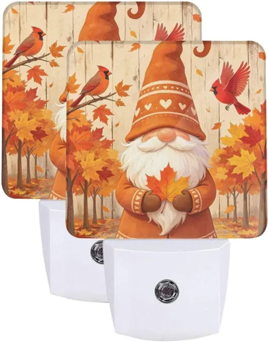 Vista 9 de Paquete de 2 luces LED de noche enchufables con diseño de calabazas de Acción de Gracias, sensor automático, hojas de otoño, juego de 2