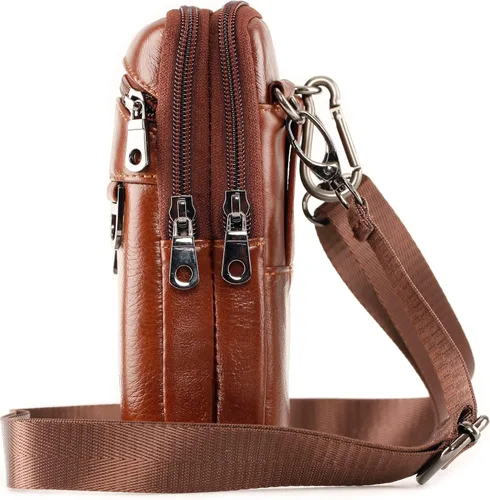 Vista 5 de Funda de cuero para teléfono celular, bolsa de cadera para hombre, bolsa vertical con clip para cinturón, funda de transporte con ranuras