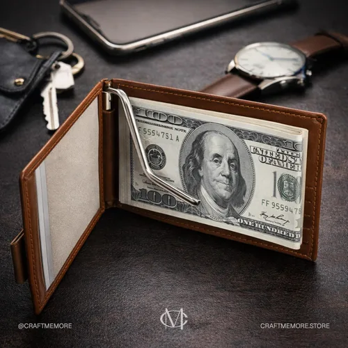 Vista 6 de CRAFTMEMORE 2 clips para dinero de 3.150 in para billetera, accesorios de artesanía de cuero de calidad (latón cepillado)