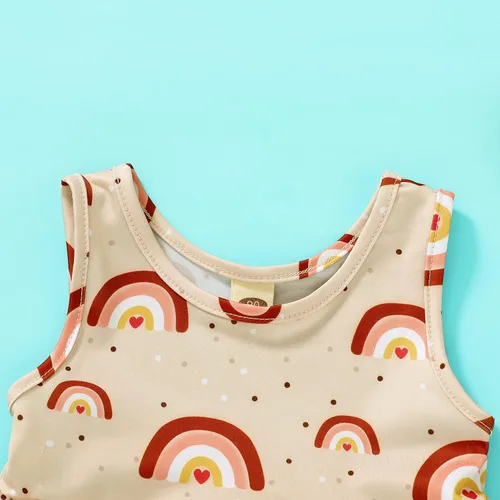 Vista 4 de YOUNGER TREE Traje de baño de verano para niñas pequeñas sin mangas a rayas traje de baño de dos piezas bikini de playa Rosado