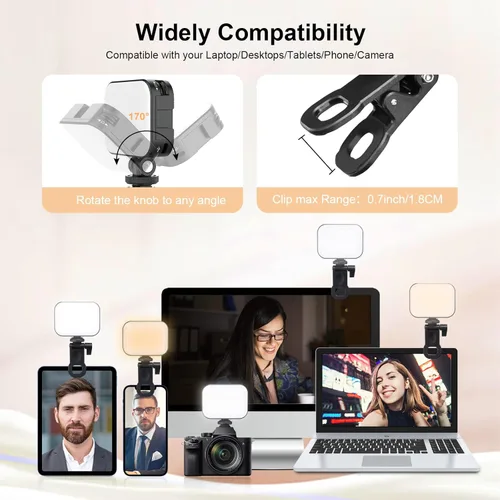 Vista 5 de ULANZI VL100X - Luz para selfie, luz de cámara de video LED, panel de luz portátil con clip para cámara/teléfono/portátil/tableta/computadora, 2000