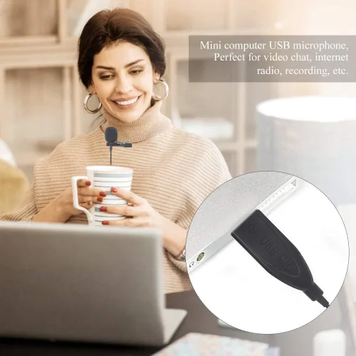 Vista 2 de Diyeeni Micrófono Lavalier, micrófono portátil de computadora USB, mini micrófono USB con clip de solapa, micrófono para grabación de conferencias