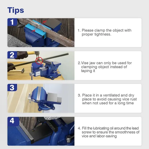 Vista 7 de Tornillo de banco de 4 pulgadas, tornillo de banco de hierro fundido dúctil con base giratoria flexible de 360, tornillo de banco de trabajo en casa
