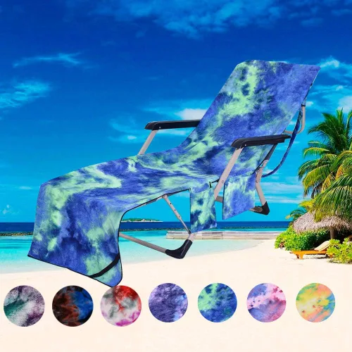 Vista 3 de Funda para silla de playa con bolsillos laterales, funda de microfibra para tumbona, piscina, tomar el sol, jardín, playa, hotel, fácil
