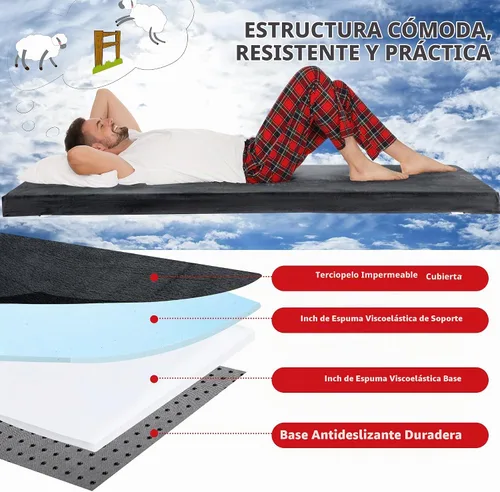 Vista 2 de HOMBYS Colchón de Camping de Espuma Viscoelástica Impermeable de 3 Pulgadas de Grosor para Dormir al Aire Libre, Almohadilla de Colchón Portátil