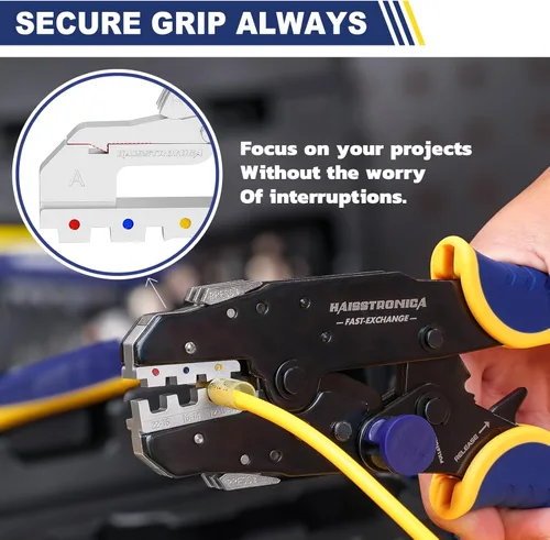 Vista 4 de Haisstronica Juego de herramientas de prensado de trinquete de reemplazo rápido de 8 piezas con regulación de presión, pelacables automático