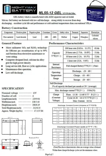 Vista 7 de Mighty Max Battery Reemplazo de batería de gel de 12V 55AH para silla eléctrica Quantum QG Edge 2.0