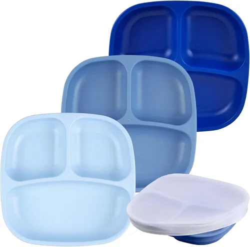 Vista 52 de Re-Play Juego de 3 platos divididos para niños pequeños, platos de pared profunda de 3 compartimentos para niños quisquillosos, aptos para Baya