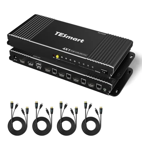Vista 10 de TESmart Interruptor KVM USB 3.0 HDMI 1 Monitor 2 Computadoras 4K@60Hz, Audio L/R y Micrófono, Emuladores EDID de 2 Puertos, Cambio de Teclas