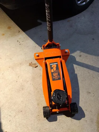 Vista 2 de Gato de piso resistente de acero de 3 toneladas con bomba rápida - naranja