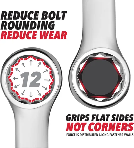 Vista 6 de Jaeger Llave combinada de 1 pulgada extra grande con extremo de caja compensado de 15° – Llave métrica de servicio pesado con extremo de caja de 12