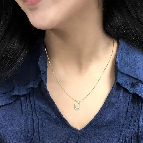 Vista 29 de Collar colgante con letra inicial de diamantes en oro amarillo de 14k (1/10 quilates) 18 pulgadas