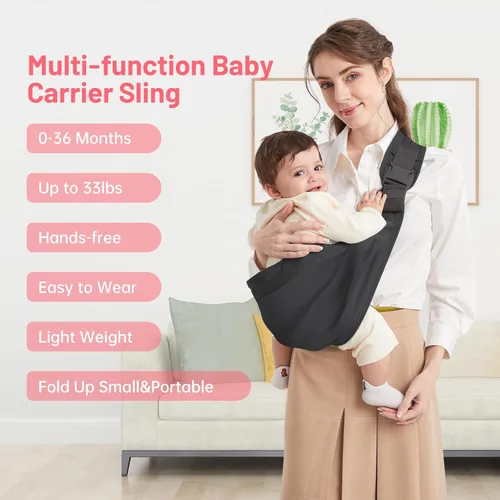 Vista 5 de Portabebés de algodón puro, ergonómicamente ajustable para recién nacidos a niños pequeños, fácil de usar, portátil, ideal para 0-36 meses, hasta 33